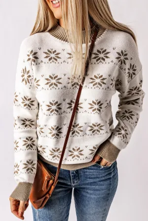 White Christmas Snowflake High Neck Knit Sweater