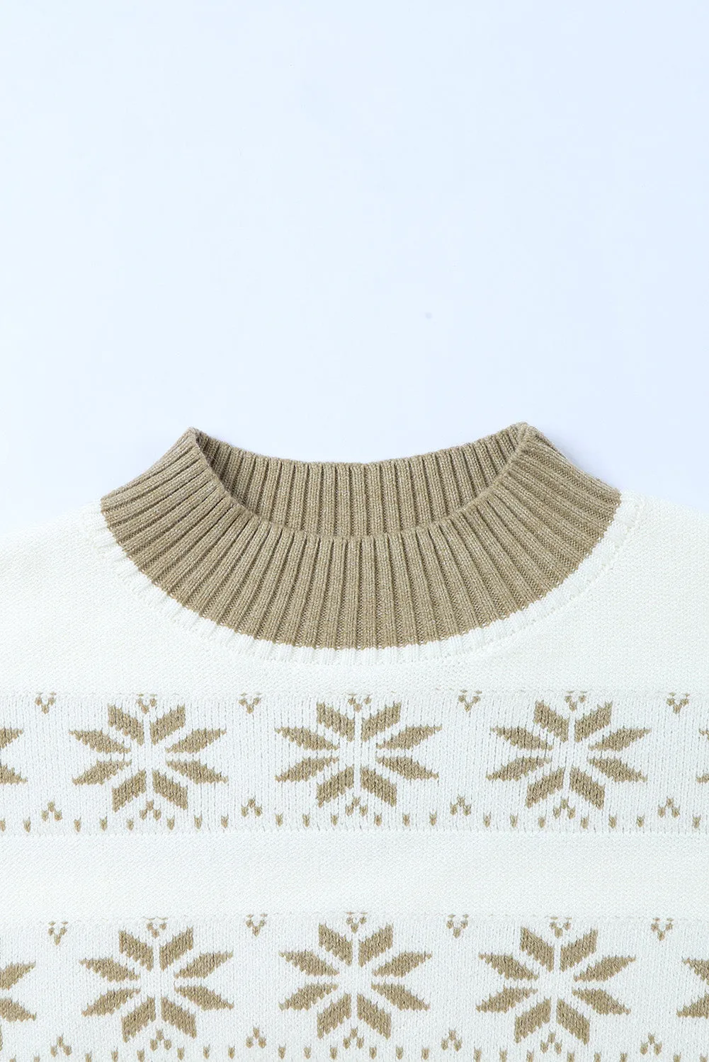 White Christmas Snowflake High Neck Knit Sweater