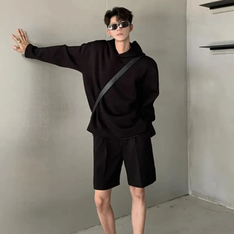 WIAOFELLAS -  Autumn Winter Solid Minimalist Gallery Hooded Sweatshirt Men's Loose Casual High Street Tops Men Hoodies Male Clothes