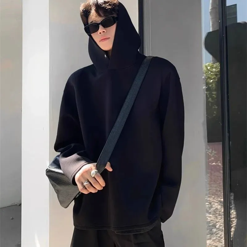 WIAOFELLAS -  Autumn Winter Solid Minimalist Gallery Hooded Sweatshirt Men's Loose Casual High Street Tops Men Hoodies Male Clothes