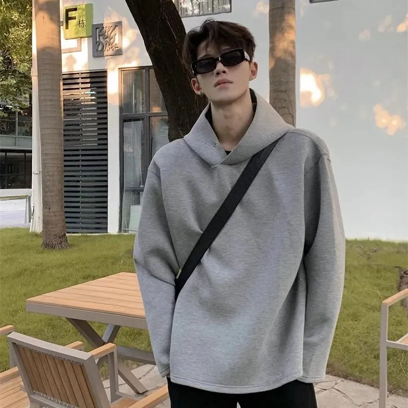 WIAOFELLAS -  Autumn Winter Solid Minimalist Gallery Hooded Sweatshirt Men's Loose Casual High Street Tops Men Hoodies Male Clothes