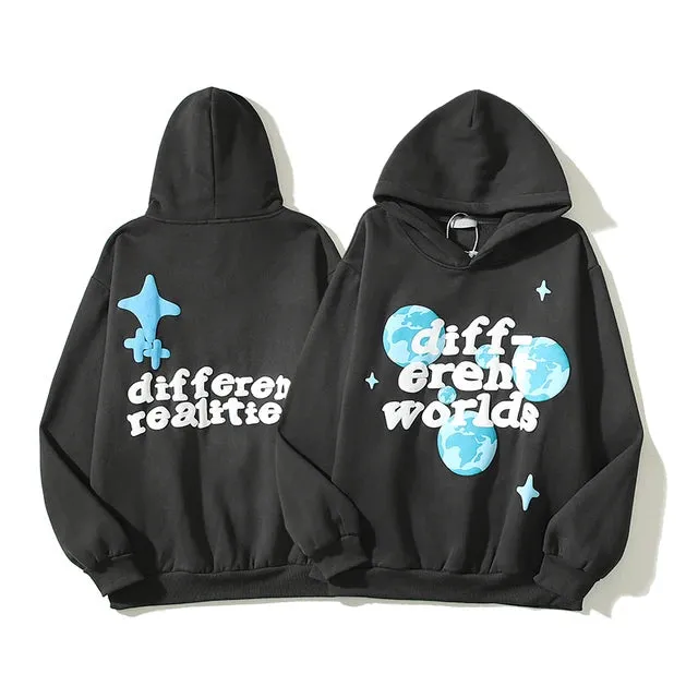 Wiaofellas High Street Letter Foam Skull Vintage Fleece Hooded Hoodies Men and Women Pullover Casual Loose Autumn Winter Sweatshirts