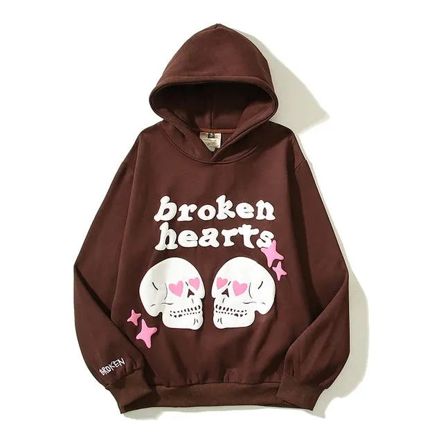 Wiaofellas High Street Letter Foam Skull Vintage Fleece Hooded Hoodies Men and Women Pullover Casual Loose Autumn Winter Sweatshirts
