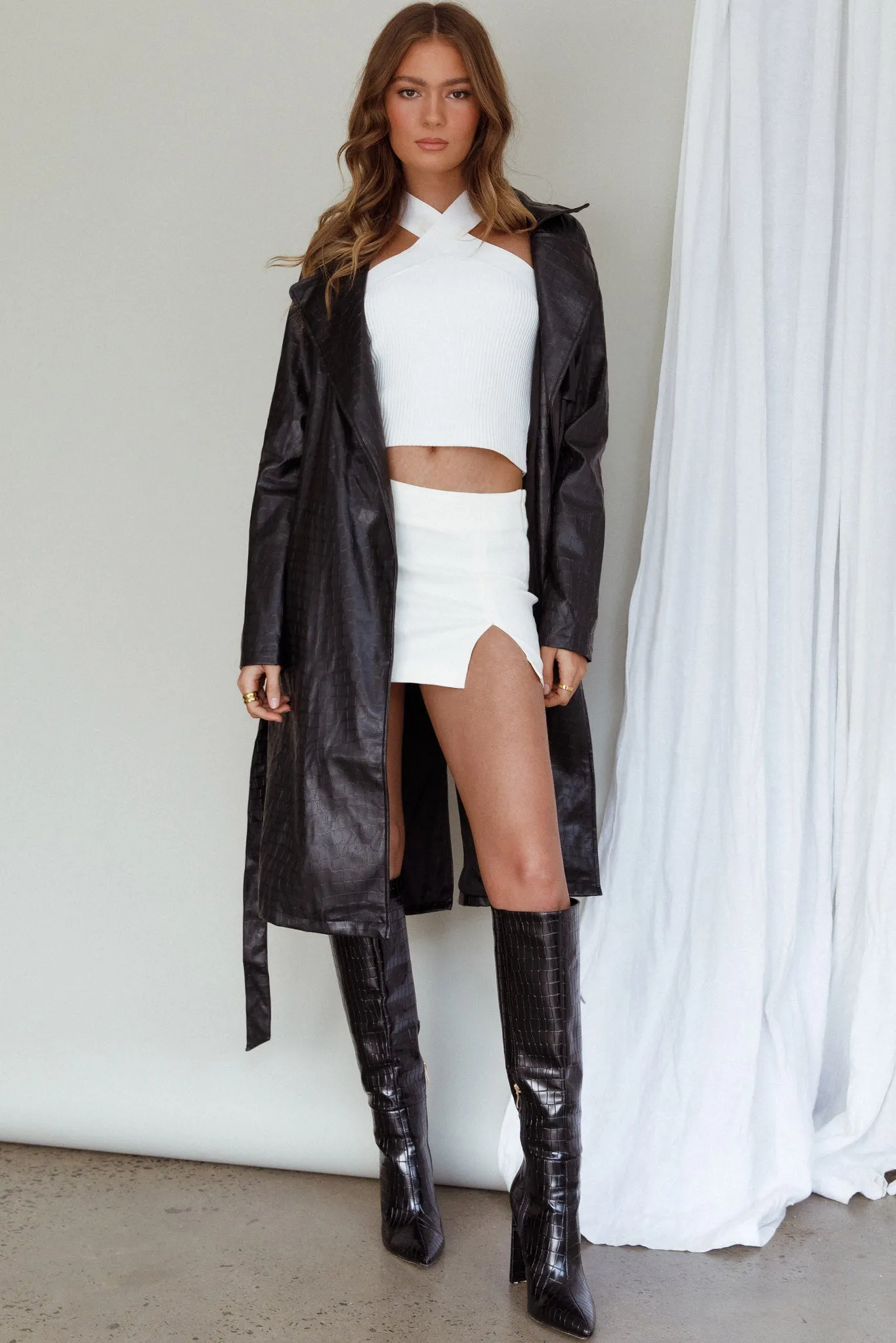 Wilhelmina Long Jacket Embossed Black