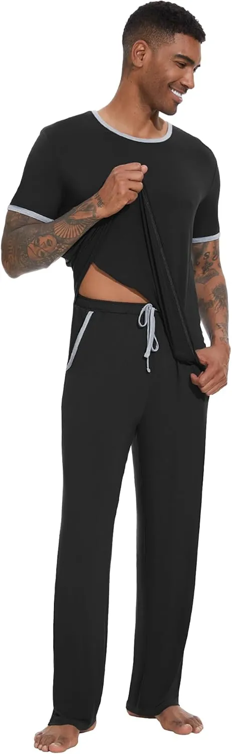WiWi Men's Short Sleeve Pajamas Set Sleepwear Casual Soft Sleep Sets with Pockets Loungewear Viscose from Bamboo S-XXL