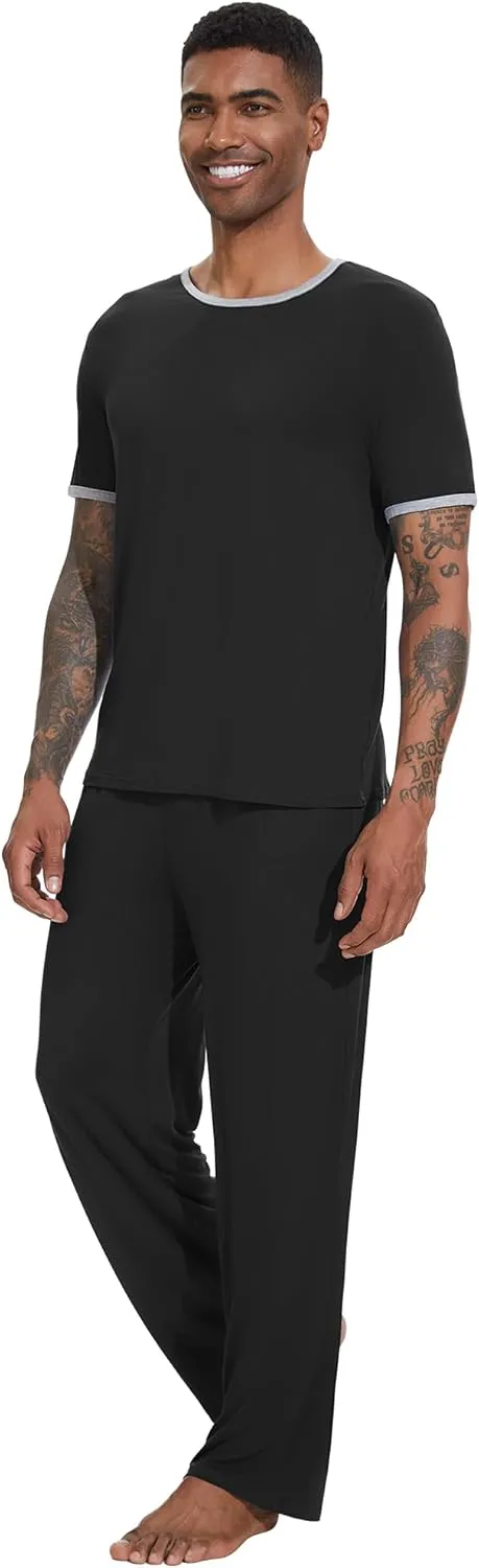 WiWi Men's Short Sleeve Pajamas Set Sleepwear Casual Soft Sleep Sets with Pockets Loungewear Viscose from Bamboo S-XXL