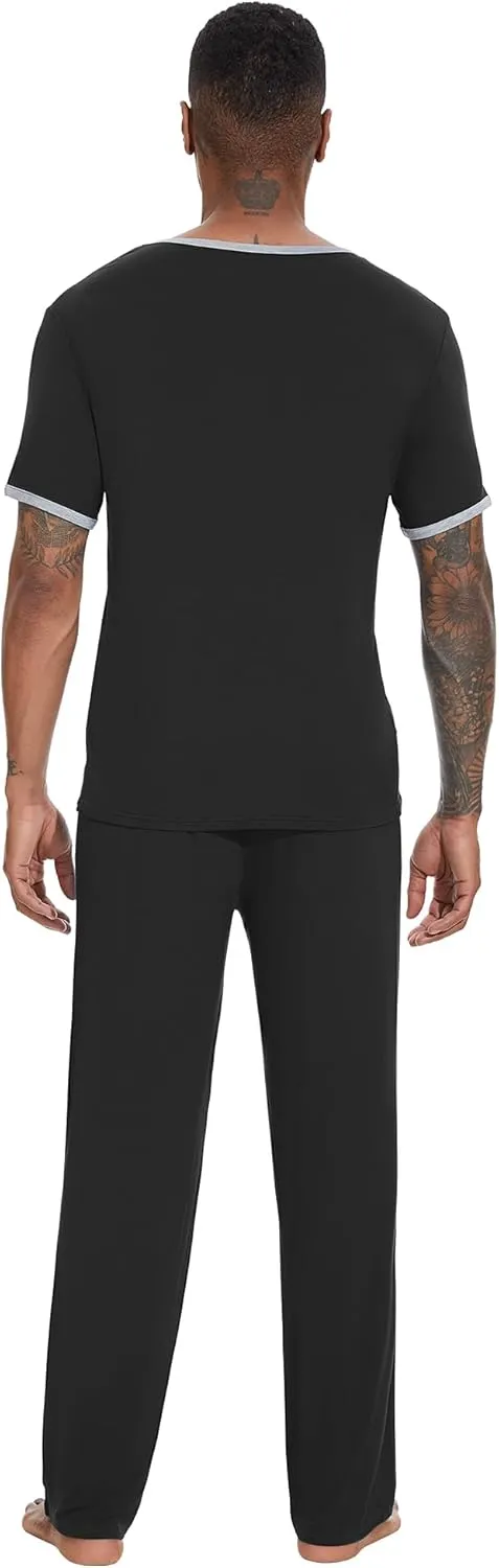 WiWi Men's Short Sleeve Pajamas Set Sleepwear Casual Soft Sleep Sets with Pockets Loungewear Viscose from Bamboo S-XXL