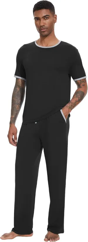 WiWi Men's Short Sleeve Pajamas Set Sleepwear Casual Soft Sleep Sets with Pockets Loungewear Viscose from Bamboo S-XXL