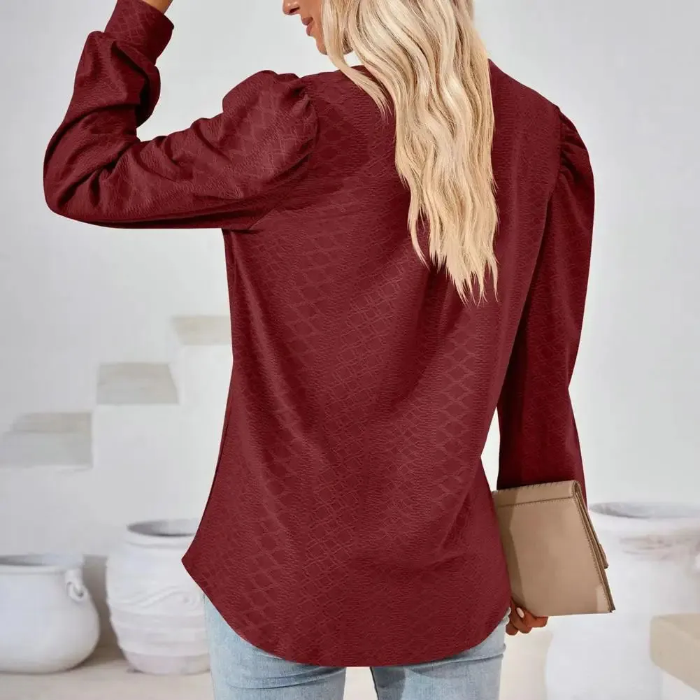 Women V Neck Long Sleeve Loose Applique Pullover Soft Casual Blouse