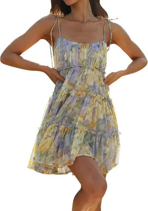 Womens Hot Shot Mini Dress Summer Spaghetti Strap Skater Dress Sexy Sleeveless Ruffle Flowy Swing Tiered Floral Dress