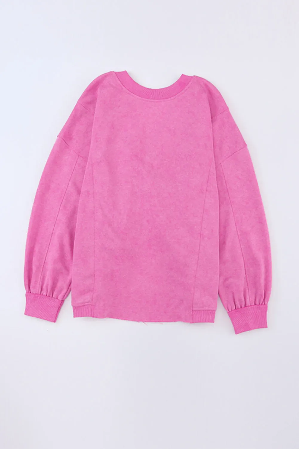 Womens Pink Fashion Sweater Exposed Seam Twist Open Back Oversized Sweatshirt