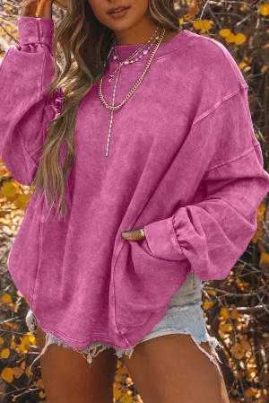 Womens Pink Fashion Sweater Exposed Seam Twist Open Back Oversized Sweatshirt
