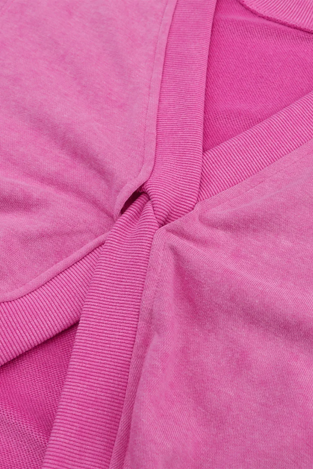 Womens Pink Fashion Sweater Exposed Seam Twist Open Back Oversized Sweatshirt