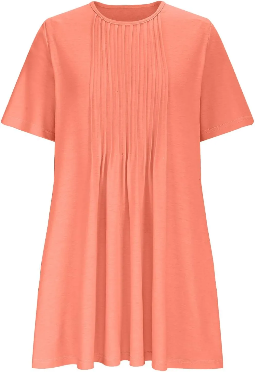 Womens Pleated Front T Shirt Dresses Short Sleeve Crewneck Mini a Line Dress Cute Summer Casual Beach Dresses Pockets