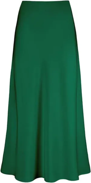 Women's Satin High Waisted Maxi Skirts Hidden Elasticized Waistband A Line Long Skirt Satin Maxi Skirts 2025