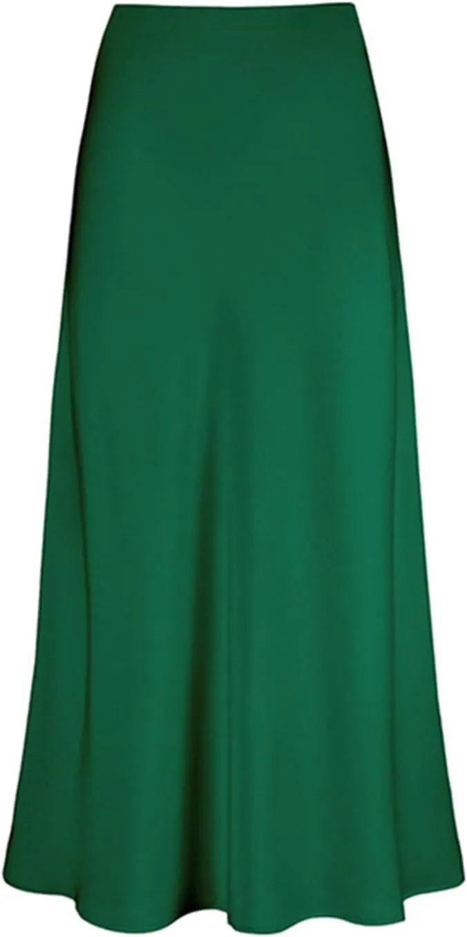 Women's Satin High Waisted Maxi Skirts Hidden Elasticized Waistband A Line Long Skirt Satin Maxi Skirts 2025