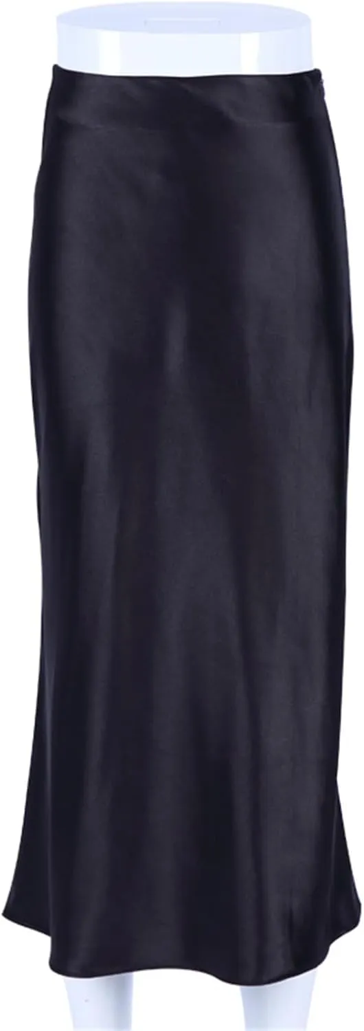 Women's Satin High Waisted Maxi Skirts Hidden Zipper Waistband A Line Long Skirt Evening Dress Long Skirts