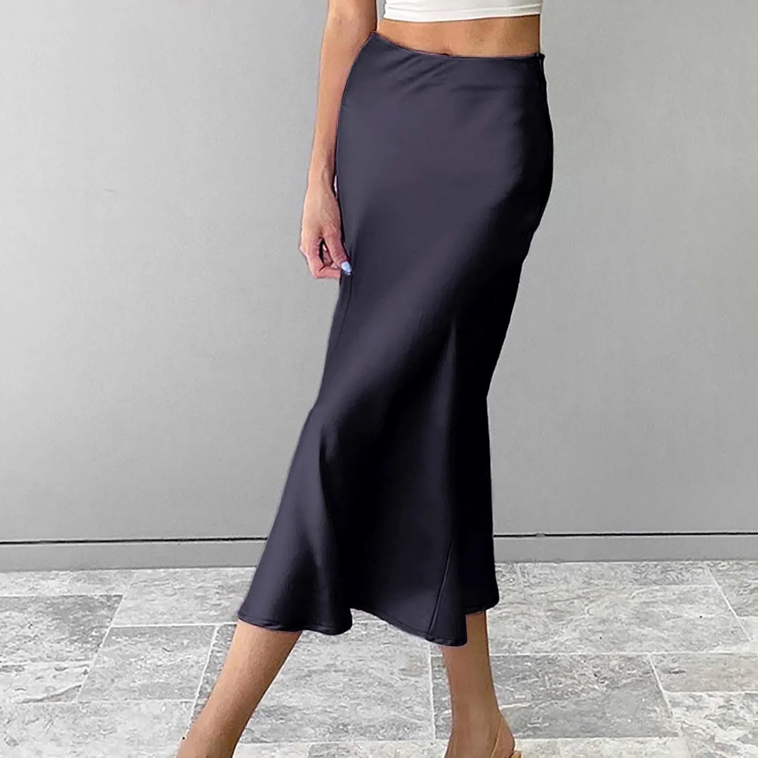 Women's Satin High Waisted Maxi Skirts Hidden Zipper Waistband A Line Long Skirt Evening Dress Long Skirts
