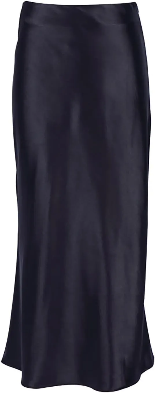 Women's Satin High Waisted Maxi Skirts Hidden Zipper Waistband A Line Long Skirt Evening Dress Long Skirts
