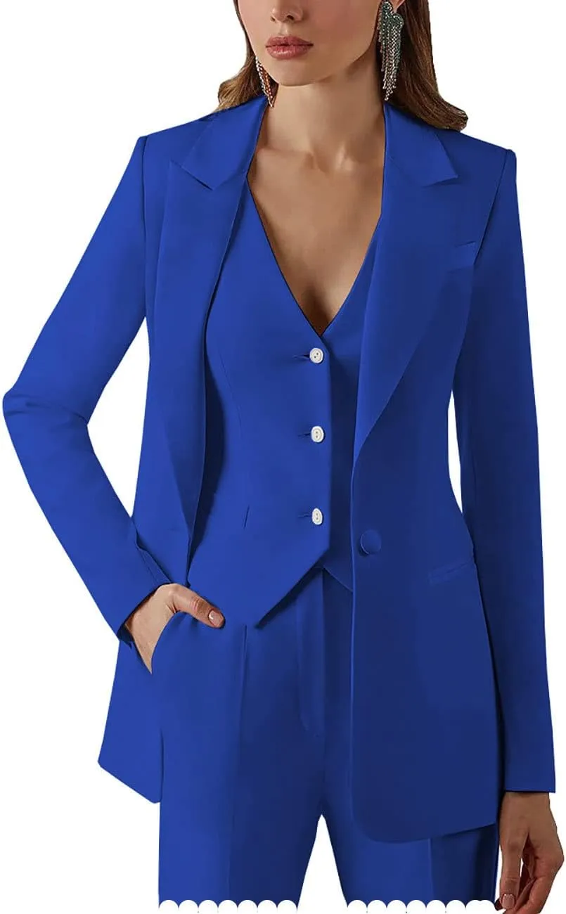 Womens Suits for Office Work 3 Pieces Set Notch Lapel Single Breasted Vest Lady Business Suit (Blazer Vest Pants)