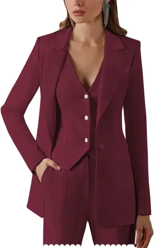 Womens Suits for Office Work 3 Pieces Set Notch Lapel Single Breasted Vest Lady Business Suit (Blazer Vest Pants)