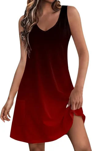 Women's Summer Dresses 2024 Beach Casual Sleeveless Floral Print Boho Tank Dress V Neck Loose Sundress with Pocket