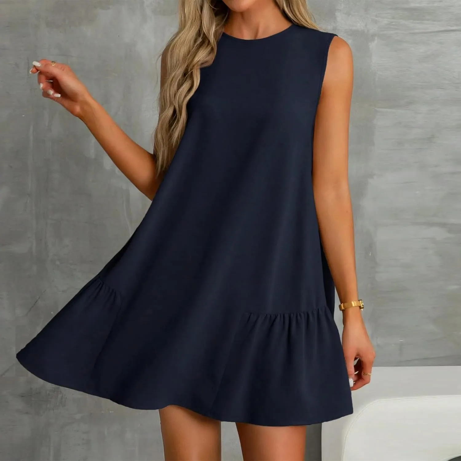Womens Sundress-2025 Summer Modest Sleeveless Mini Ruffle Dress with Pocket