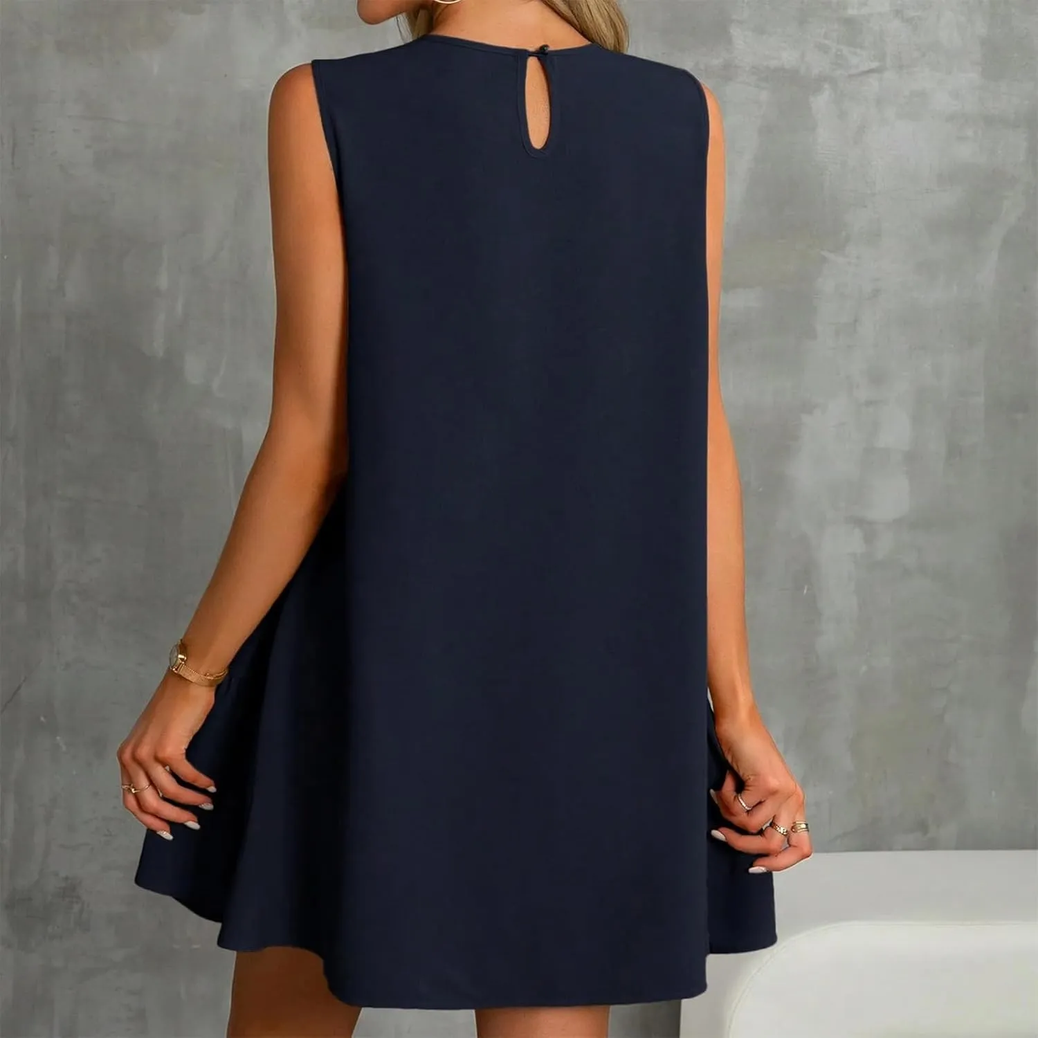Womens Sundress-2025 Summer Modest Sleeveless Mini Ruffle Dress with Pocket