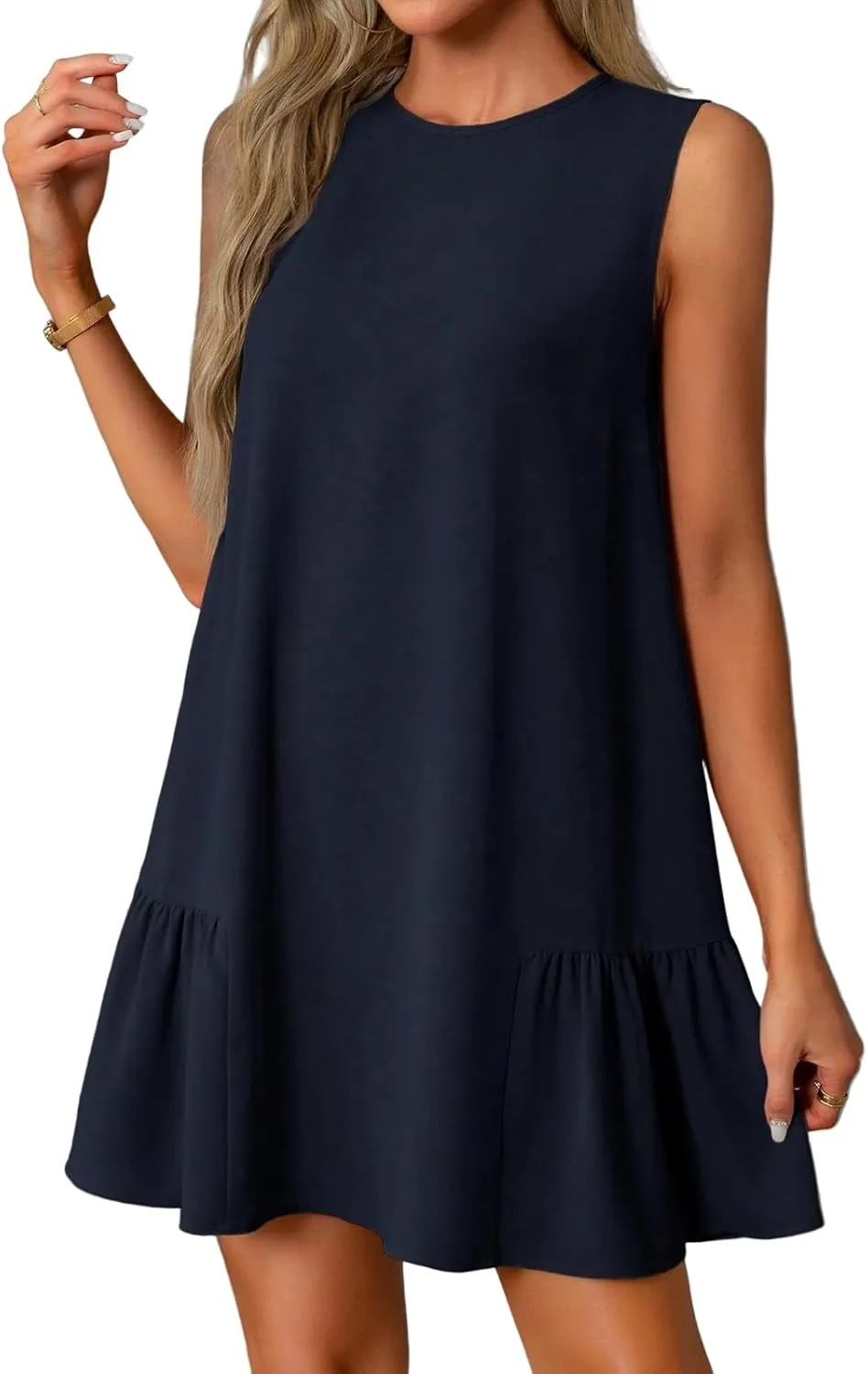 Womens Sundress-2025 Summer Modest Sleeveless Mini Ruffle Dress with Pocket