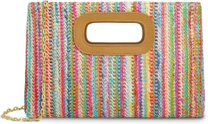Woven Beach Shoulder Crossbody Raffia Handbag Raffia Vacation Tote Straw Purse Top Handle Clutch for Vacation
