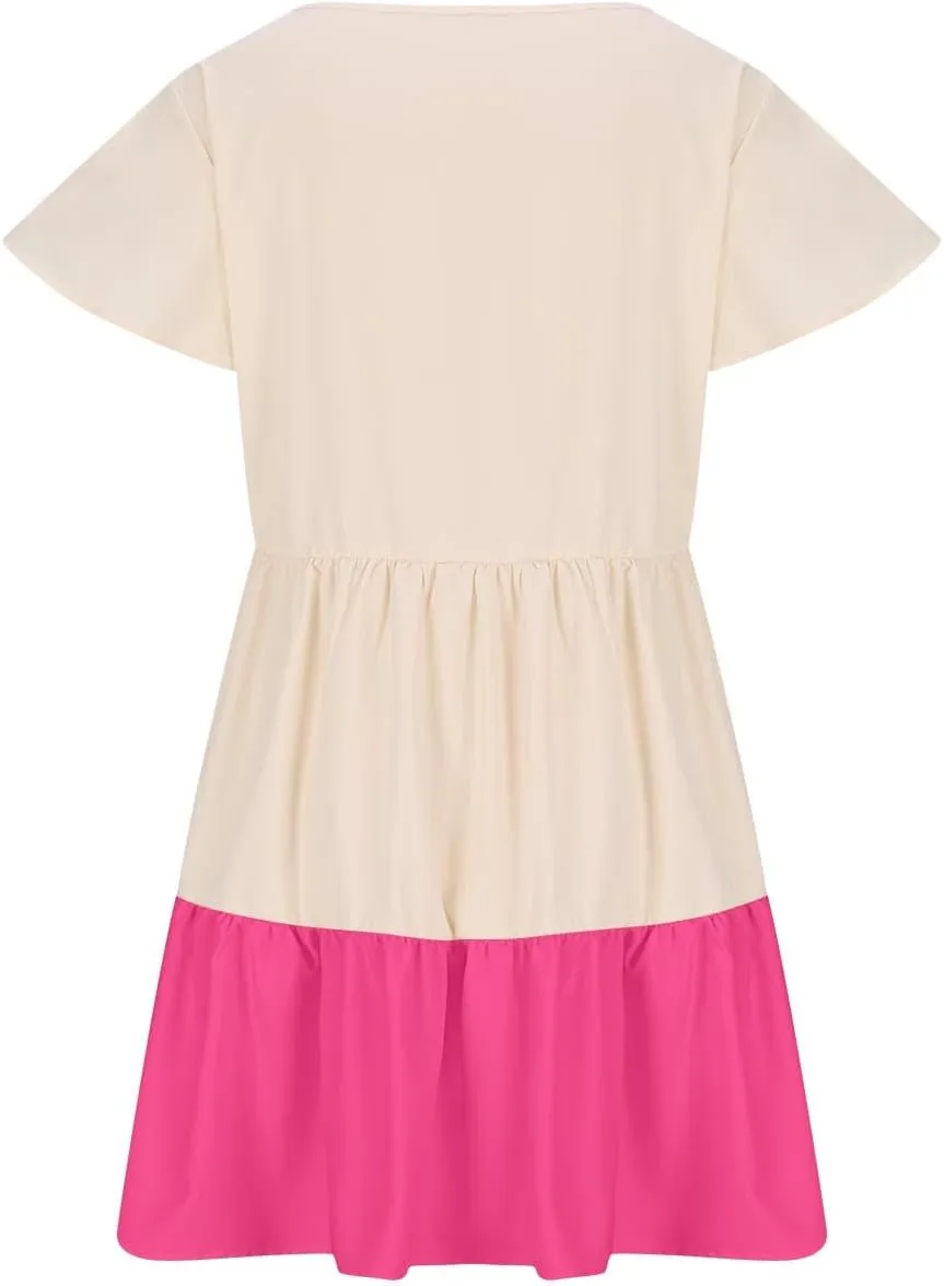 yardsong Summer Casual Dresses for Women 2025 A-Line Ruffle Sleeve Boho Dress Keyhole Beach Vacation Swing Mini Dresses