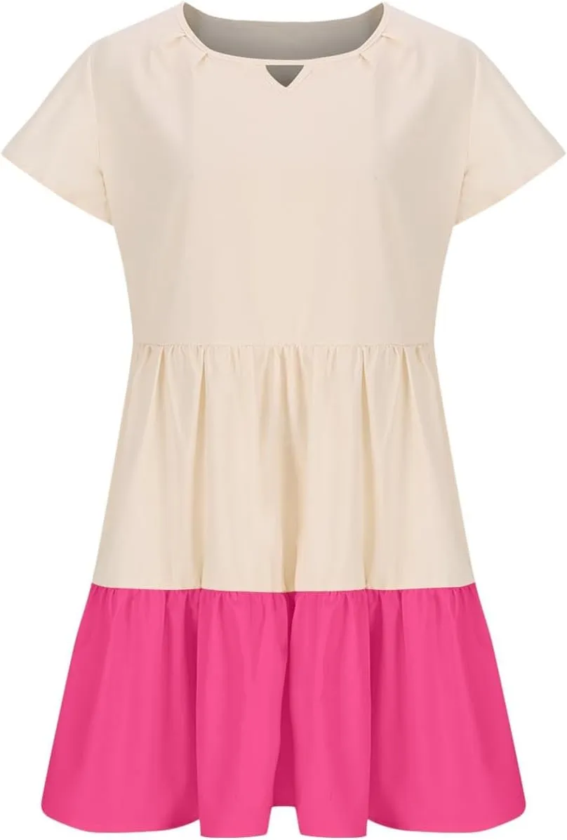 yardsong Summer Casual Dresses for Women 2025 A-Line Ruffle Sleeve Boho Dress Keyhole Beach Vacation Swing Mini Dresses