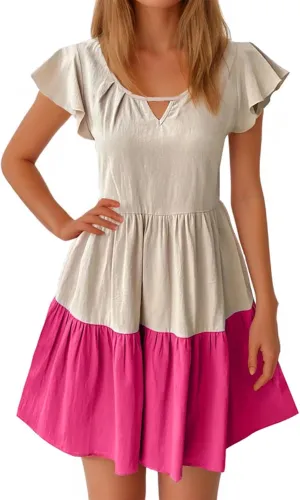 yardsong Summer Casual Dresses for Women 2025 A-Line Ruffle Sleeve Boho Dress Keyhole Beach Vacation Swing Mini Dresses