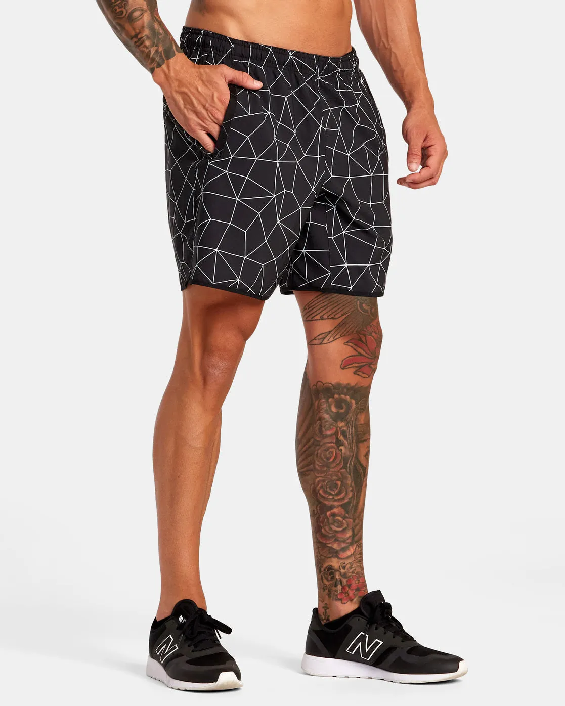 Yogger Stretch 17" Athletic Shorts - Black Grid