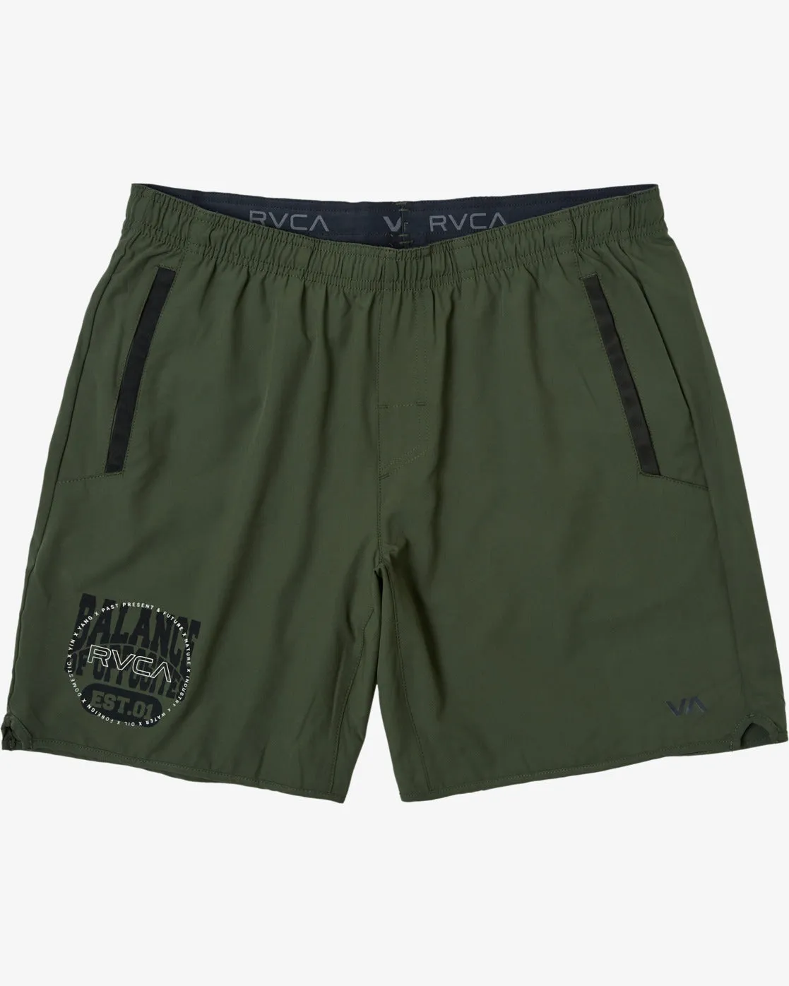 Yogger Stretch Elastic Waist Shorts 17" - Dark Olive