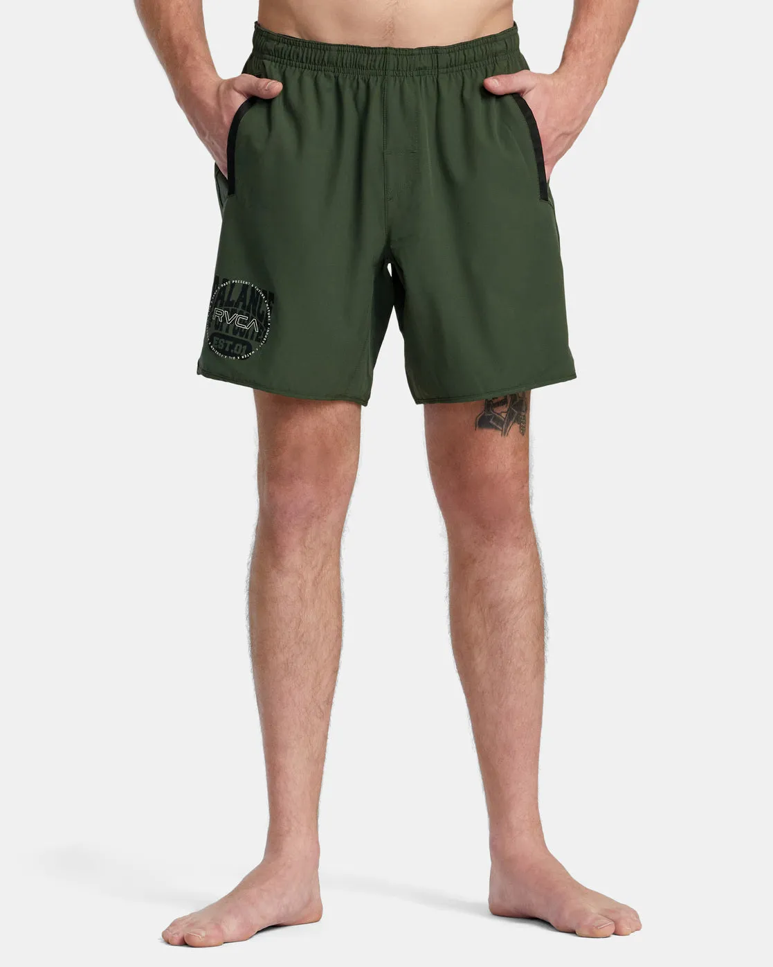Yogger Stretch Elastic Waist Shorts 17" - Dark Olive
