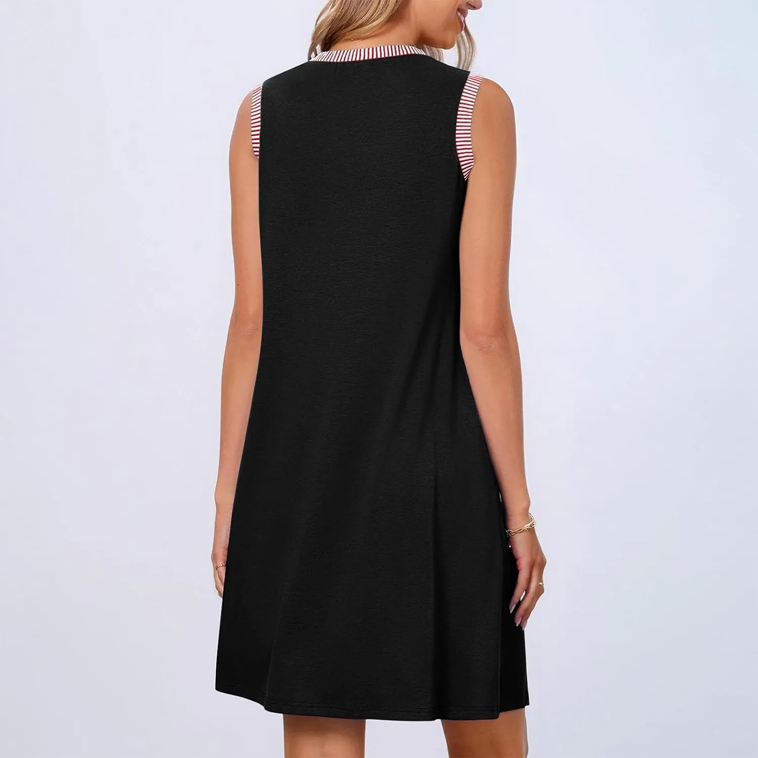 YRAETENM Summer Dresses for Women Casual Crewneck Beach Sundress Vacation Sleeveless Tank Dress Loose Coverup Mini Dresses