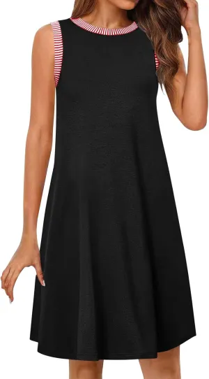YRAETENM Summer Dresses for Women Casual Crewneck Beach Sundress Vacation Sleeveless Tank Dress Loose Coverup Mini Dresses
