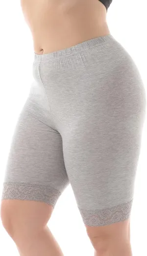 ZERDOCEAN Women's Plus Size Soft Basic Mid Thigh Shorts Leggings with Lace Trim