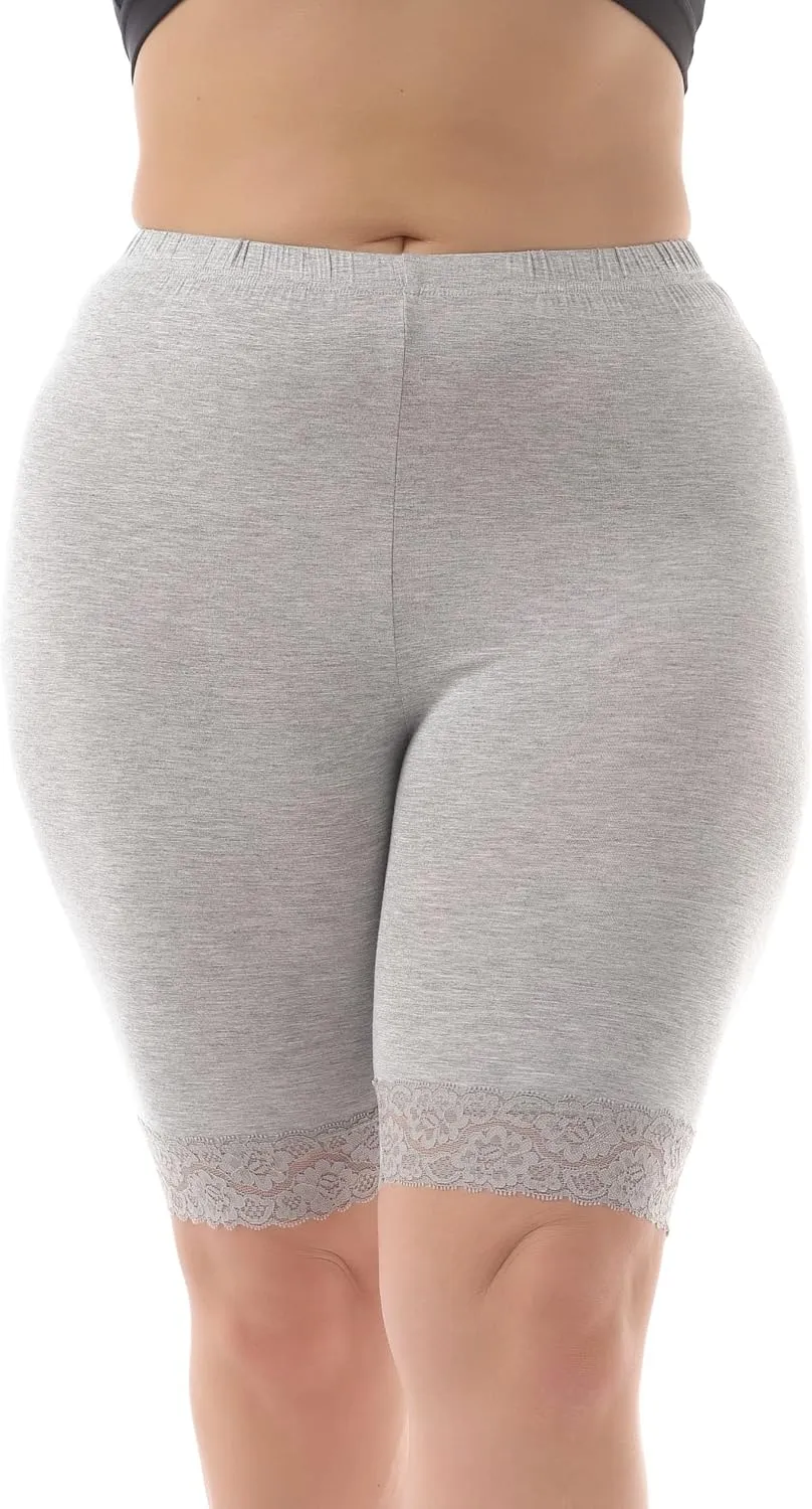 ZERDOCEAN Women's Plus Size Soft Basic Mid Thigh Shorts Leggings with Lace Trim