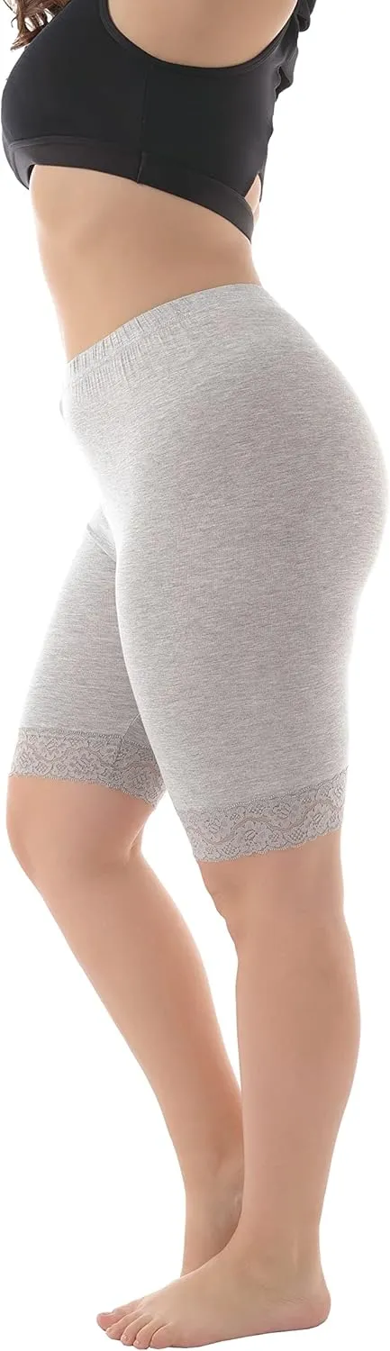 ZERDOCEAN Women's Plus Size Soft Basic Mid Thigh Shorts Leggings with Lace Trim