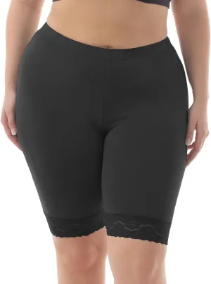 ZERDOCEAN Women's Plus Size Soft Basic Mid Thigh Shorts Leggings with Lace Trim