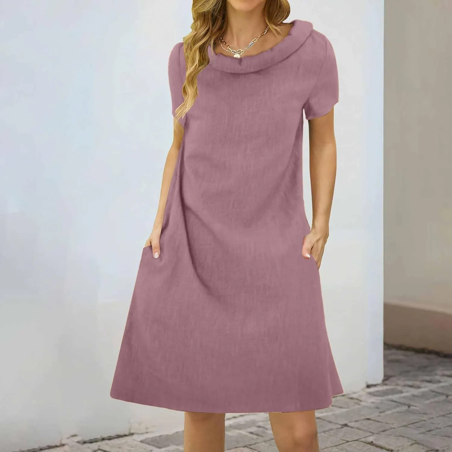 ZYXTIM Linen Dresses for Women 2025 Short Sleeve Lightweight Casual Summer Dress Plus Size Loose Boho Beach Going Out Outfits