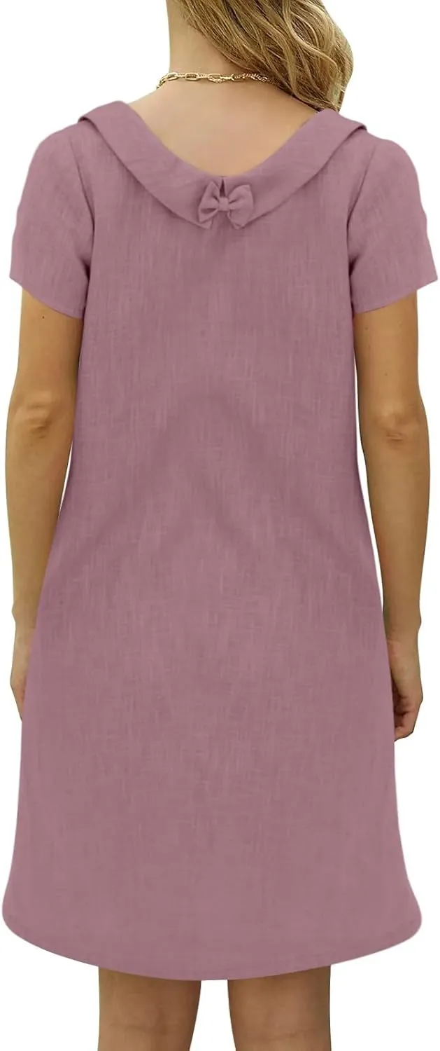 ZYXTIM Linen Dresses for Women 2025 Short Sleeve Lightweight Casual Summer Dress Plus Size Loose Boho Beach Going Out Outfits