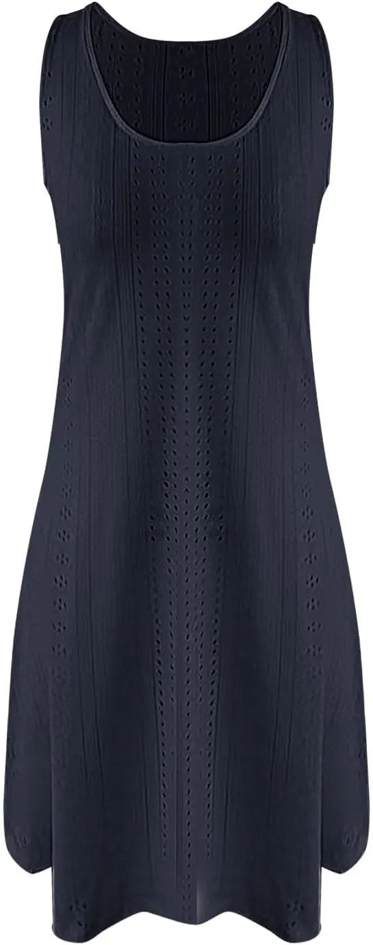 ZYXTIM Women's Summer 2024 Casual Sundress Sleeveless Eyelet Embroidery Mini Dress V Neck Floral Printed Flowy Beach Sundress