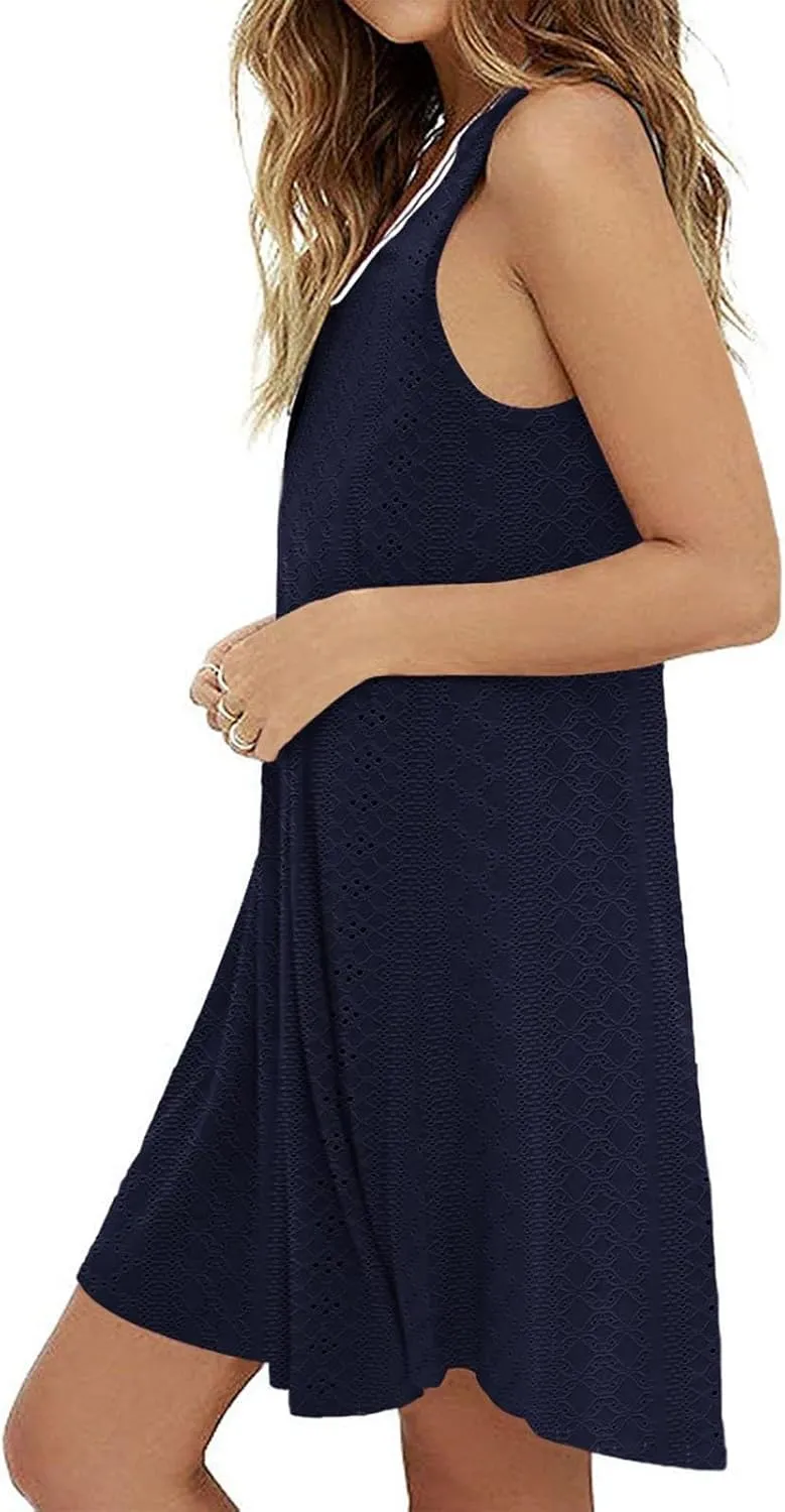 ZYXTIM Women's Summer 2024 Casual Sundress Sleeveless Eyelet Embroidery Mini Dress V Neck Floral Printed Flowy Beach Sundress